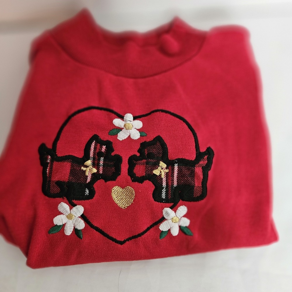 Vintage Healthtex Size 3T Girls Red Mock Neck Long Sleeve Scotty Dog Heart Shirt - Picture 9 of 11